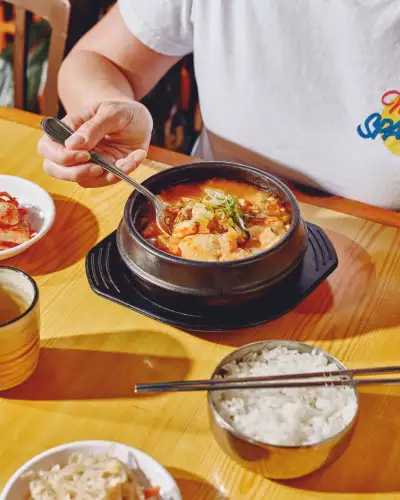 Korean Village Restaurant | Soondubu, a soft tofu stew with assorted seafood, at Korean Village Restaurant