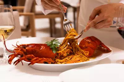 Estiatorio Milos Toronto | The Astakomakaronada is a striking lobster pasta in a tomato sauce