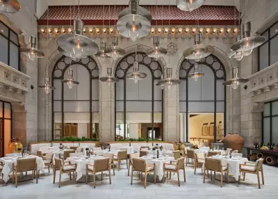 Estiatorio Milos Toronto | One of the dining rooms at Milos in front of the marketplace area