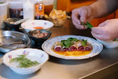 Ayla Upstairs | Steak tartare are tucked inside rice noodle rolls at Ayla Upstairs