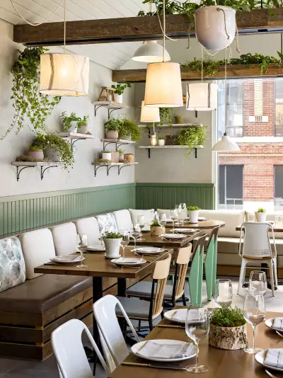 Banquette seating at 1 Kitchen, inside 1 Hotel Toronto