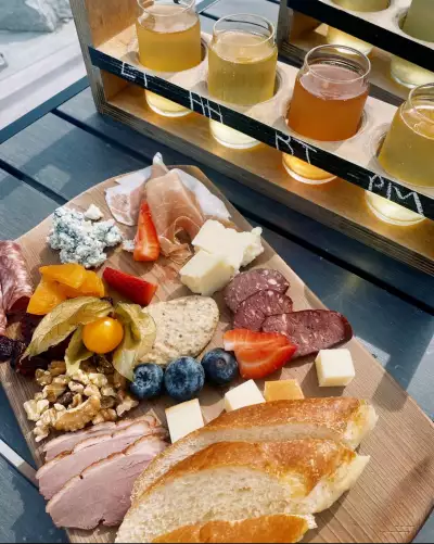 Drink ON Cider | A spread and a flight of ciders at Slabtown Cider Co.