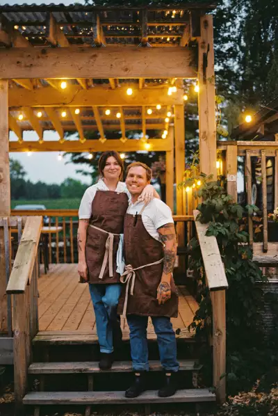 Down Home in Markdale | Co-owners Hannah Harradine and Joel Gray pose outside at Down Home