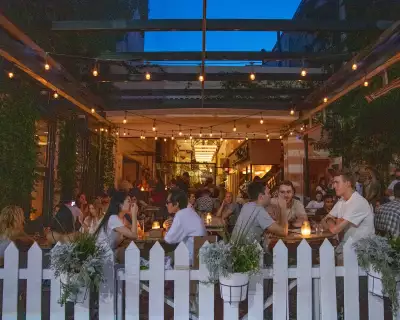 Bellwoods Jelly King | The patio at Bellwoods Brewery on Ossington in the evening