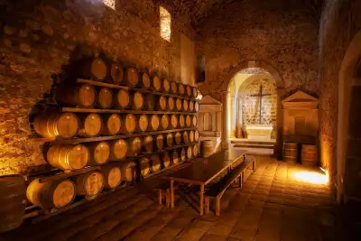 Wines of Alentejo: At Fitapreta, French-oak barrels line the chapel of the 14th-century Paço do Morgado de Oliveira, just outside Évora Wines of Alentejo: At Fitapreta, French-oak barrels line the chapel of the 14th-century Paço do Morgado de Oliveira, just outside Évora