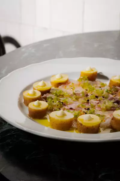 Casa Rubia | A crudo and potato dish at Casa Rubia