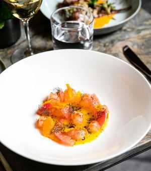 Raw fish dishes | Amberjack Crudo at Joni restaurant in the Park Hyatt Raw fish dishes | Amberjack Crudo at Joni restaurant in the Park Hyatt