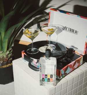 Mailroom Premium Vodka with two martinis and a record player Mailroom Premium Vodka with two martinis and a record player
