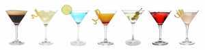 A spread of cocktails in martini glasses A spread of cocktails in martini glasses