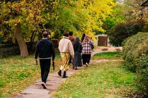 Don Alfonso's urban farm at Casa Loma | The group walks to the urban farm, across the street from Casa Loma Don Alfonso's urban farm at Casa Loma | The group walks to the urban farm, across the street from Casa Loma