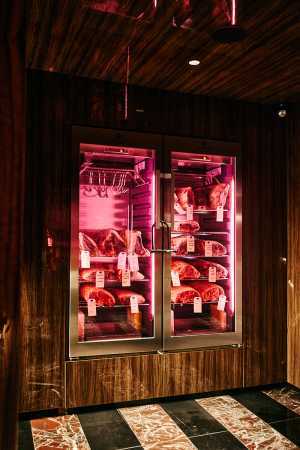 Sunday Roast at Animl Steakhouse | The meat locker, where porterhouse, striploin and ribeye dry-age behind glass at Animl Steakhouse.