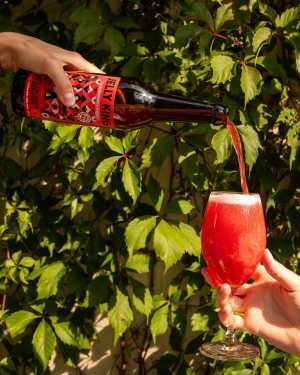 Bellwoods Jelly King | A hand pours a bottle of Jelly King Montmorency Cherry at Bellwoods Brewery on Ossington
