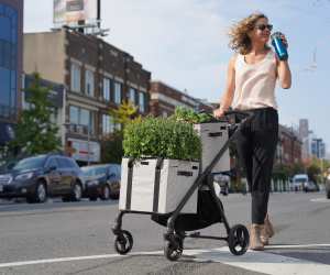 Someone pushes a VOOMcart full of groceries