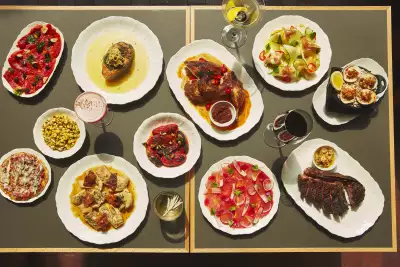Alder restaurant review: Overhead spread of food at Alder