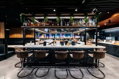The bar inside the Aspire | Air Canada Caf&eacute; at Billy Bishop Toronto City Airport