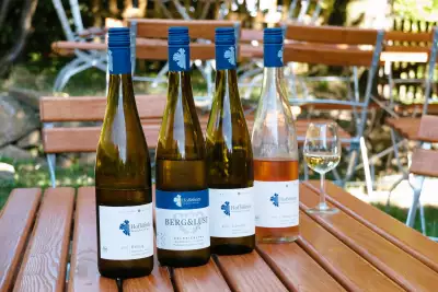 Saxony, Germany | A lineup of wines at Hofl&ouml;&szlig;nitz Winery