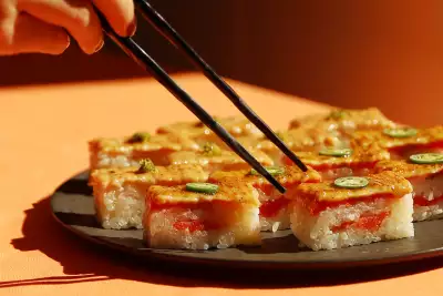 Summerlicious Toronto | Chopsticks reach for a platter of salmon oshi at Minami Toronto