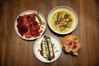 Prince Edward County | An overhead of a spread of dishes at Bocado in Prince Edward County