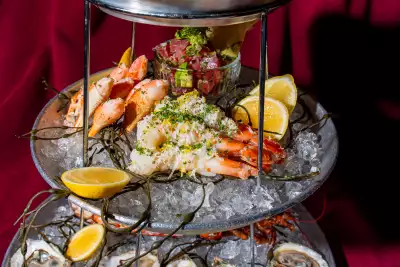 Close up of a seafood tower at Maxime's