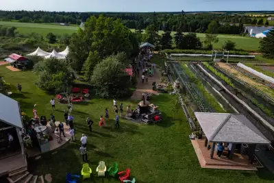 Outdoor dining experiences in Canada | An aerial view of The Fireworks Feast in Souris, P.E.I.