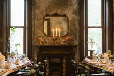 Best wedding venue restaurants in Toronto | The dining room decorated for a wedding inside Auberge du Pommier