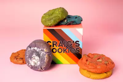 Queer-owned businesses in Toronto | Craigs Cookies Pride Month cookies are placed on and around a box