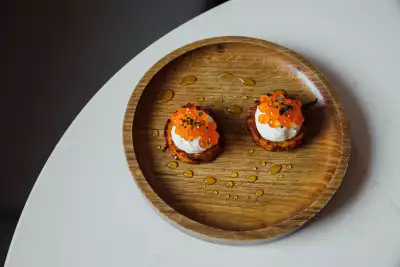 Sara Restaurant Toronto | Squash Latke and Salmon Roe is one of the dishes on The Journey, a seven-course tasting menu at Sara