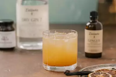 Fall drinks: Dillon's Fig & Vanilla Gin Fizz cocktail with ingredients