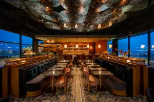 Romantic restaurants | An art installation on the ceiling at AP restaurant in Toronto
