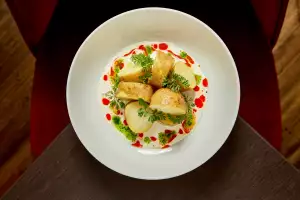 Potato sour cream and onion at Lighthouse45 restaurant at Rawley Resort Marina & Spa, Port Severn Potato sour cream and onion at Lighthouse45 restaurant at Rawley Resort Marina & Spa, Port Severn