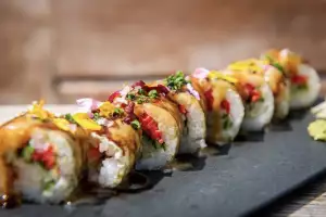 Best patios in Toronto | Hamachi tiger roll at Harriet's Rooftop in Toronto