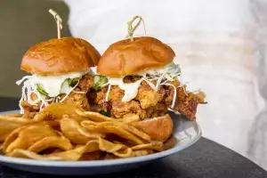 Best patios in Toronto | Chicken kaarage sliders at Harriet's Rooftop in Toronto