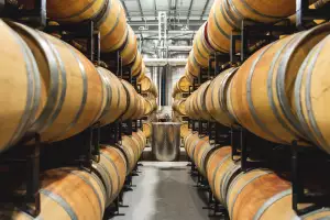 Ontario Wine Awards | A room full of barrels at Lakeview Winery