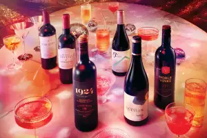 A lineup of red wine