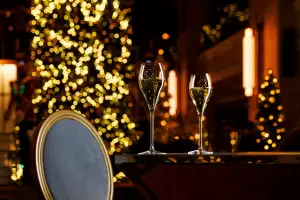 Glasses of champagne at CLOCKWORK Holiday Edition inside the Fairmont Royal York