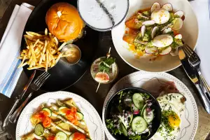 A spread of dishes at Cluny Bistro & Boulangerie