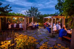 Nova Scotia wineries | The patio at Domaine de Grand Pr&eacute; winery in Nova Scotia