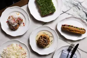 Best patios in Toronto | A spread of food from overhead at Parquet Toronto