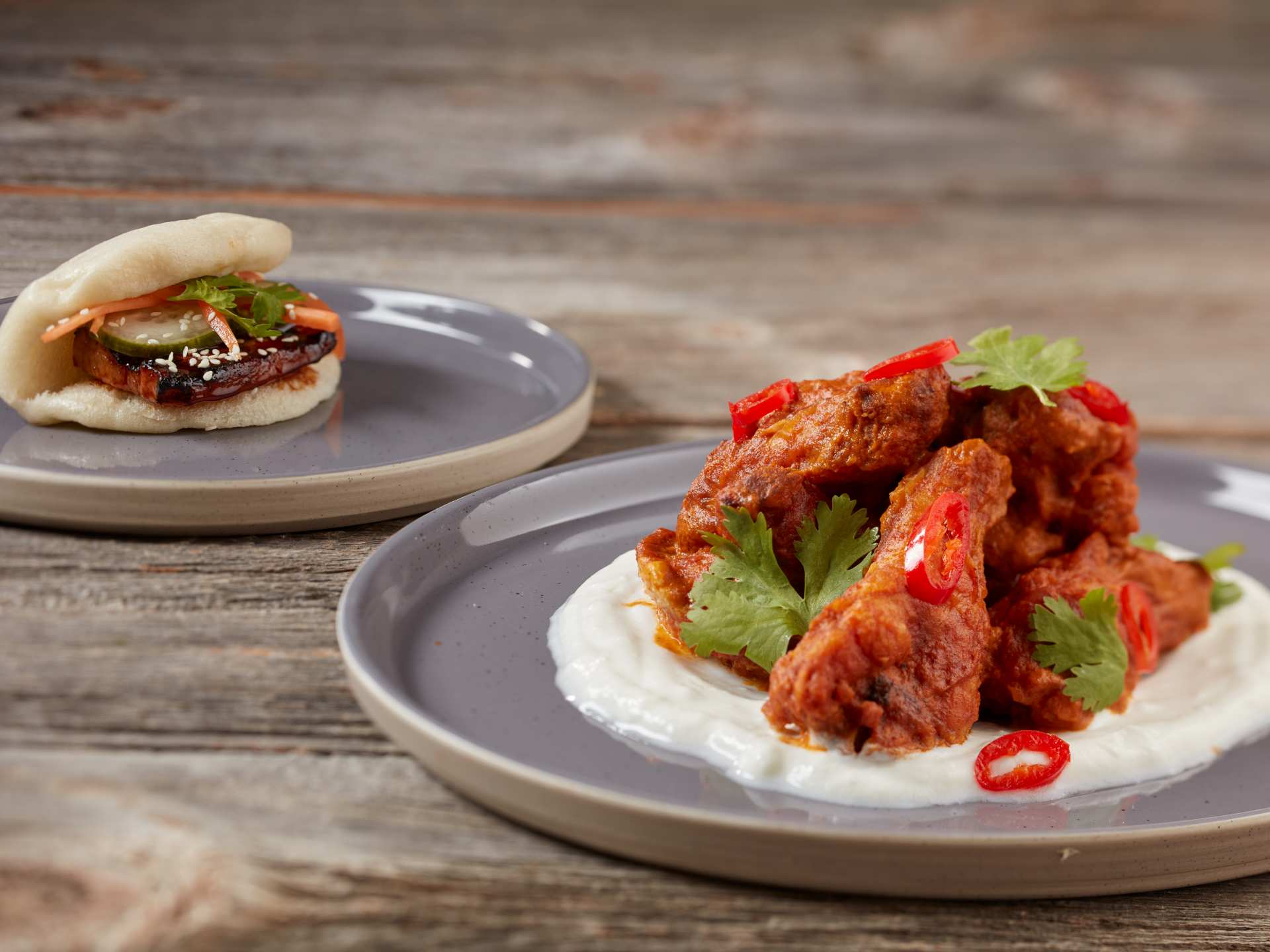 Great Lakes Brewpub's chicken wings and bao bun