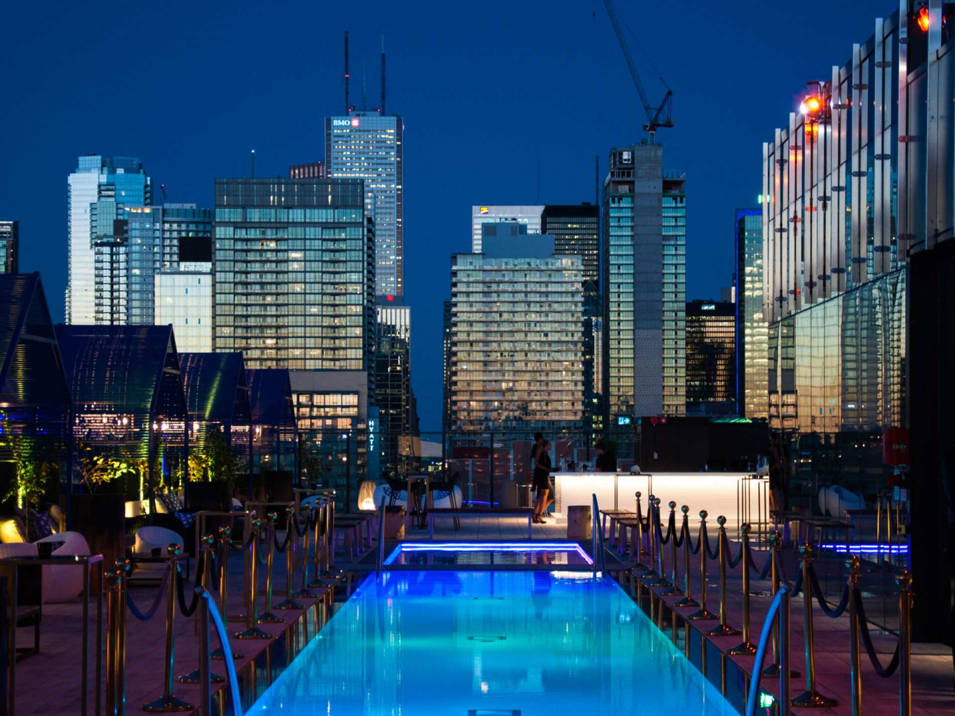 Best patios in Toronto | Lavelle's rooftop patio at night