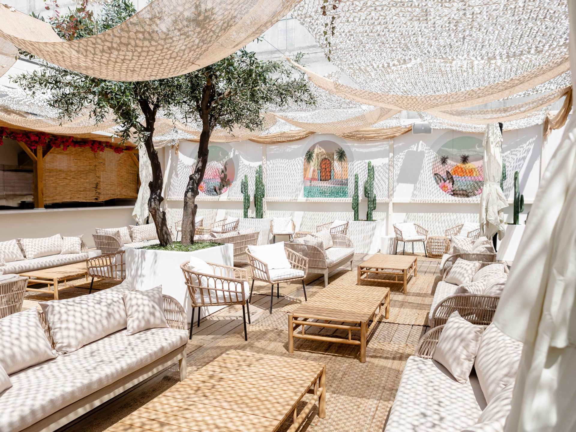 Best patios in Toronto | The rooftop patio with trees and a canopy at Soluna
