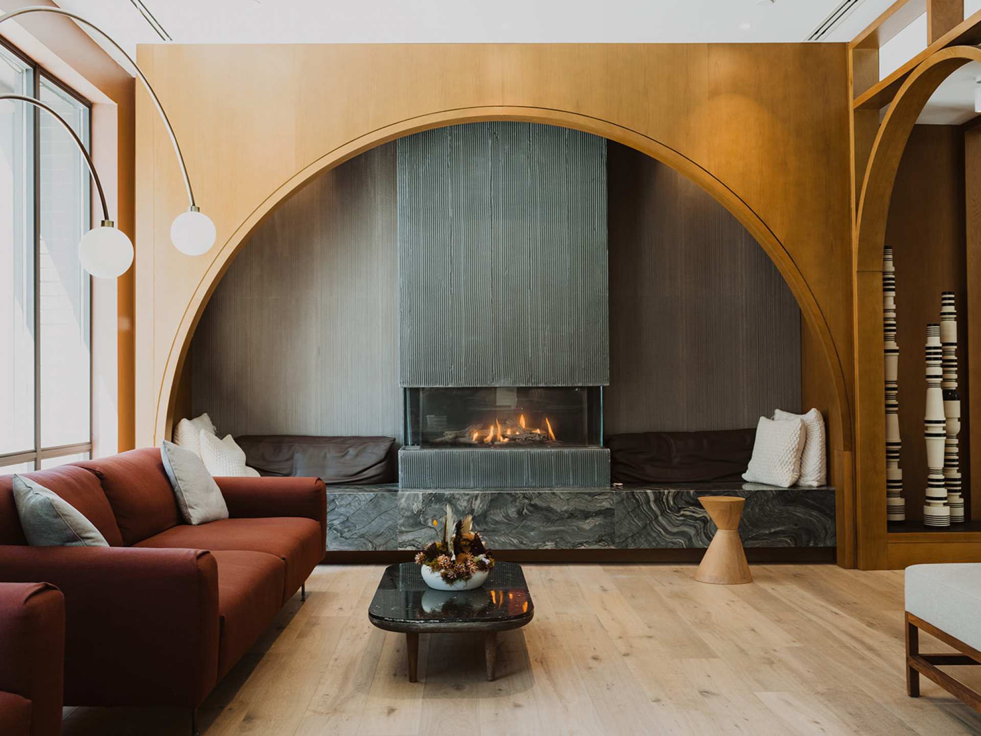 Kimpton Saint George | The lounge area and fireplace at the Kimpton Saint George hotel
