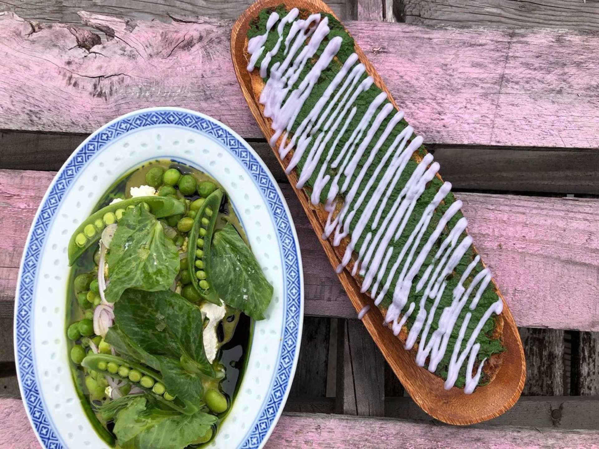 Best restaurants Toronto | Peas with wasabi vinaigrette and ricotta with garlic bread at Lake Inez