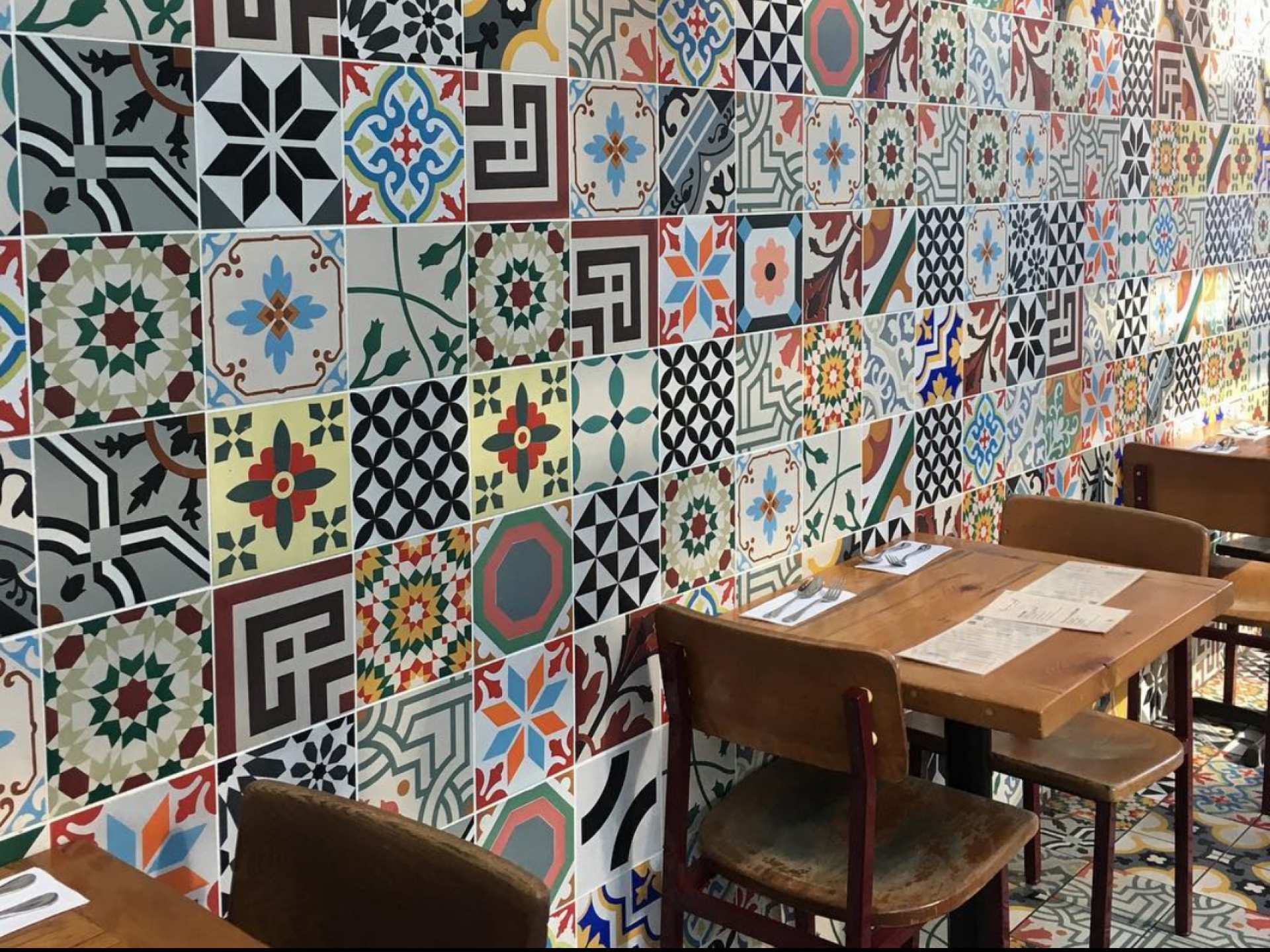 Best Thai restaurants in Toronto | Tables against a tiled wall at Khao San Road