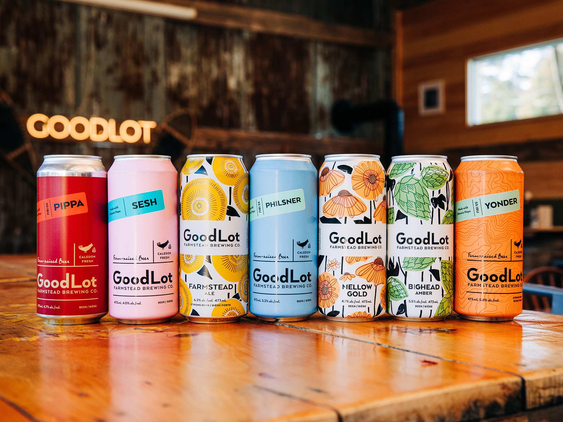 Rural Route Tour Co. maple syrup farm tour | A row of cans from GoodLot beer in Caledon, Ontario Rural Route Tour Co. maple syrup farm tour | A row of cans from GoodLot beer in Caledon, Ontario
