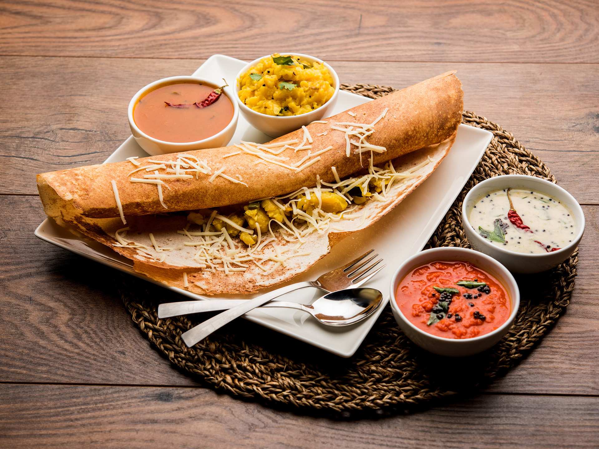 Dosa with assorted dips Dosa with assorted dips
