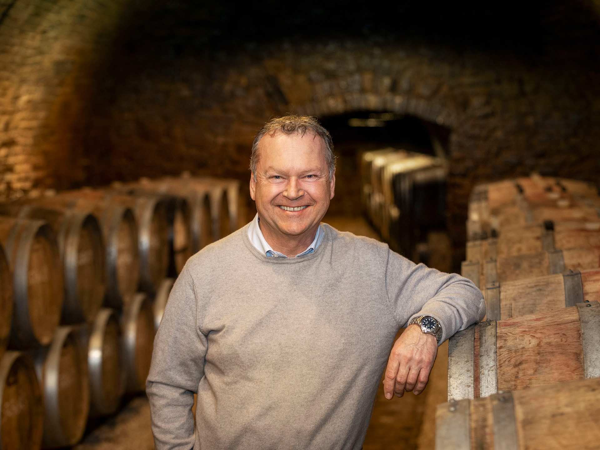 Fritz Wieninger in his wine cellar