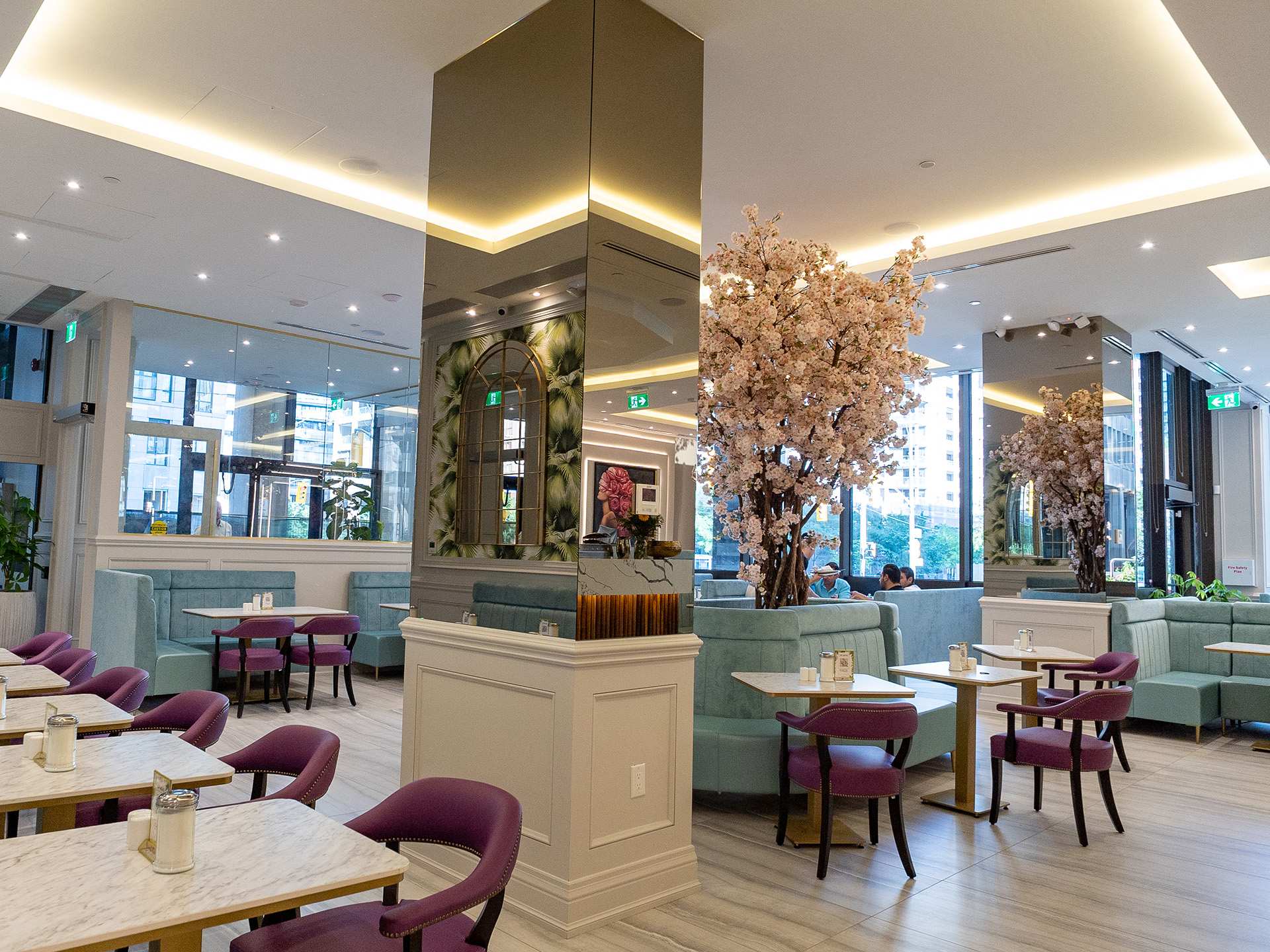 The best brunch in Toronto | The pink tree and mirror inside Evviva restaurant