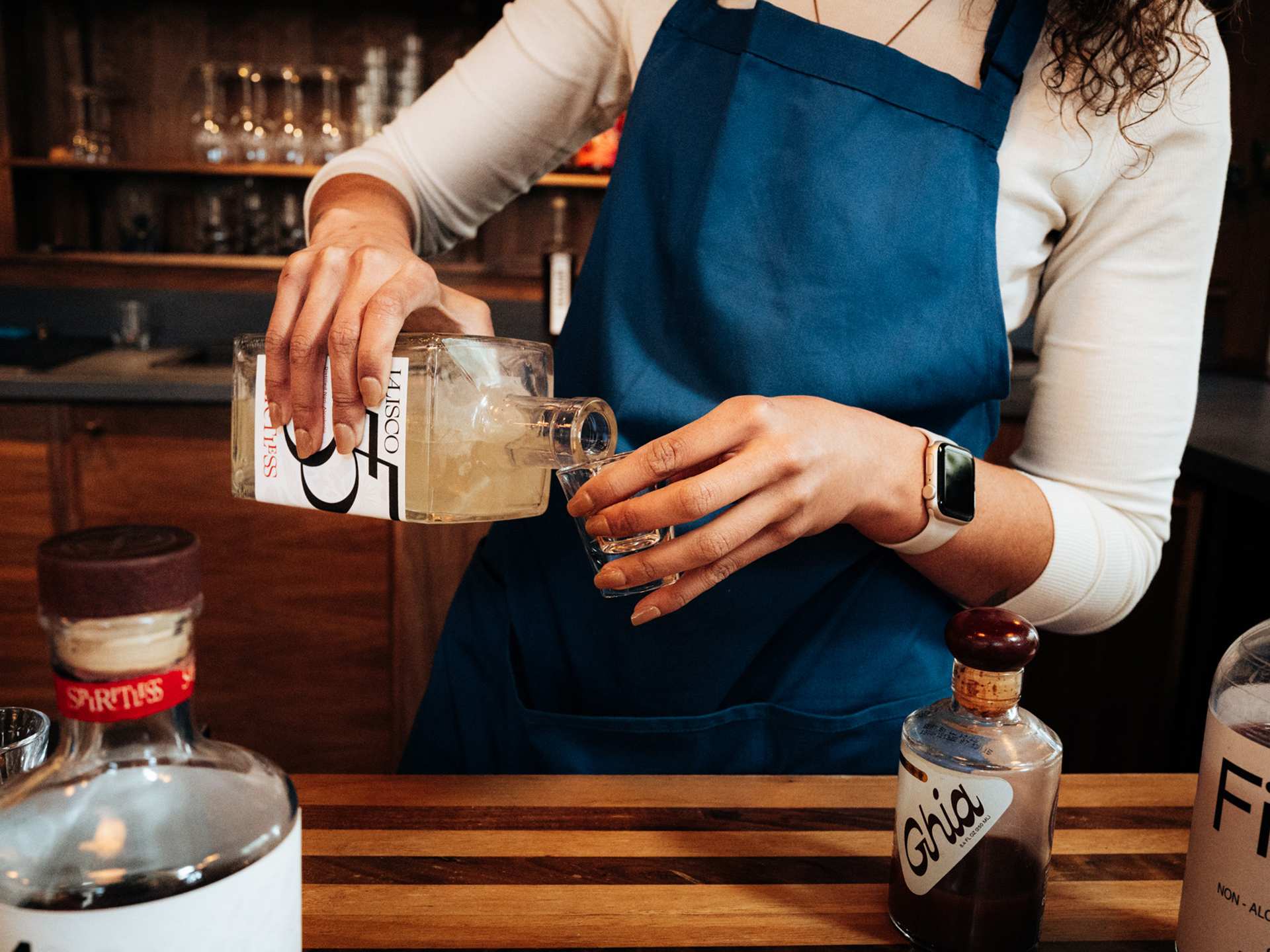 Non-alcoholic drinks | A Sobr Market staff member pouring a non-alcoholic spirit sample Non-alcoholic drinks | A Sobr Market staff member pouring a non-alcoholic spirit sample