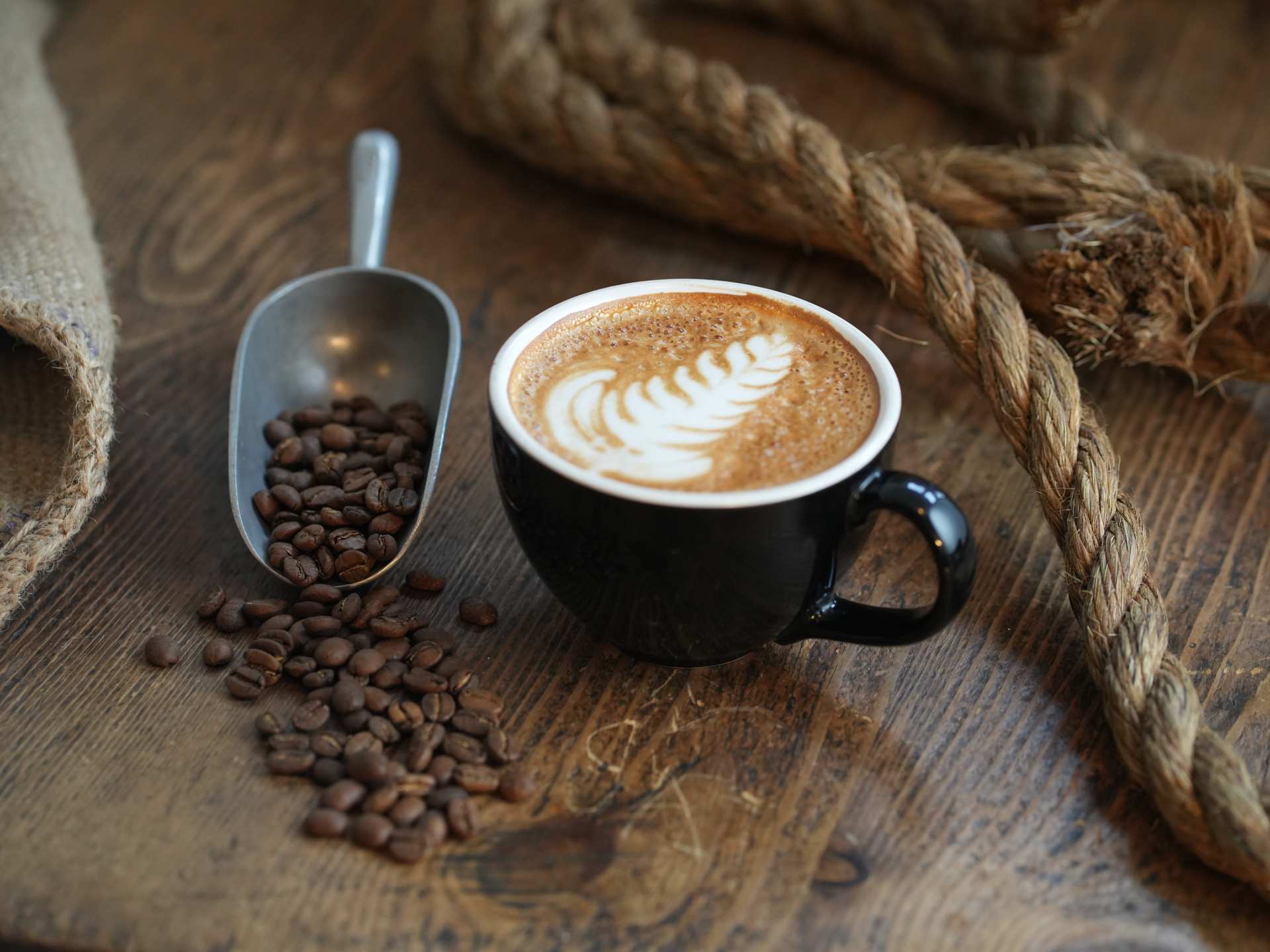 The best cafes in Toronto | A scoop of coffee beans and a latte at Moonbean Coffee